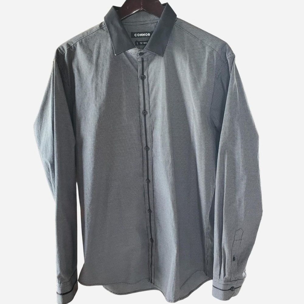 CONNOR Men's Black and Gray Dress Shirt